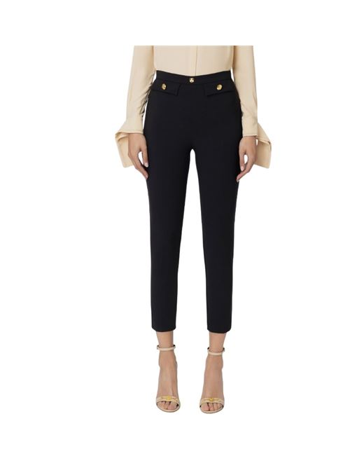 Straight stretch crêpe trousers with logo rivet ELISABETTA FRANCHI | PA02446E2.110